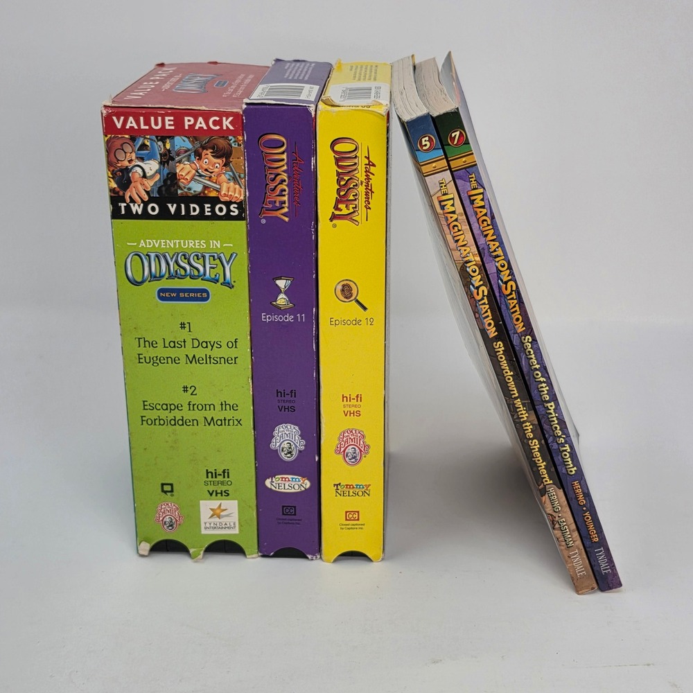 Adventures in Odyssey 4 VHS 2 Book Lot Imagination Station (1 Production Copy)